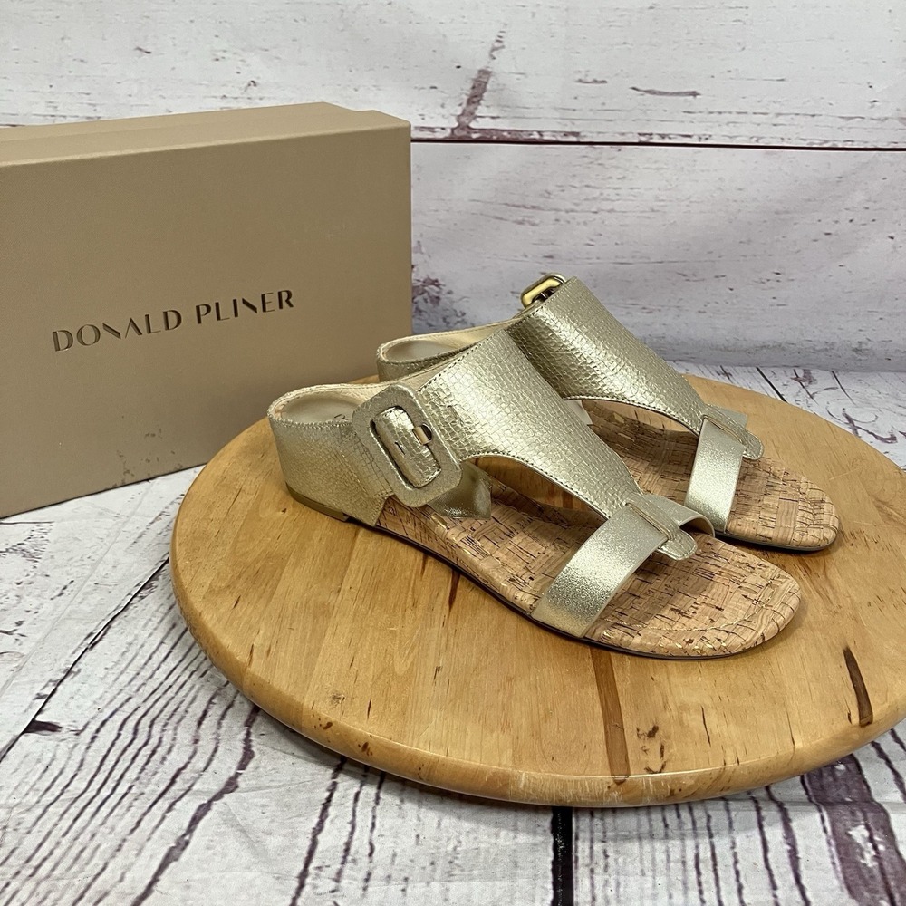 Donald J Pliner Ofelia PM Platino Metallic Leather Cork Wedge Sandals Womens 9